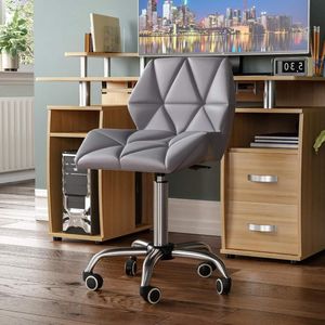 Computer Stoel Grijs Gaming Secretaresse Verstelbare Draaibare Benen Lift Chrome PU Faux-Leer - Kantoorinrichting Bürostuhl - Geo Office