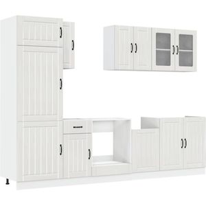 vidaXL - 8-delige - Keukenkastenset - Kalmar - bewerkt - hout - glanzend - wit
