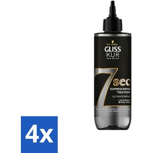 4 x Gliss-Kur - 7 Sec Express Repair Treatment - Ultimate Repair - Herstelt Intensief - 200 ml - Haar Herstel - Haarmasker - Beschadigd Haar - Droog Haar - Keratine