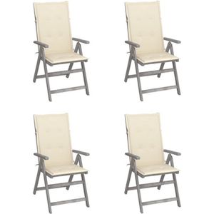 vidaXL - Tuinstoelen - 4 - st - verstelbaar - met - kussens - massief - acaciahout