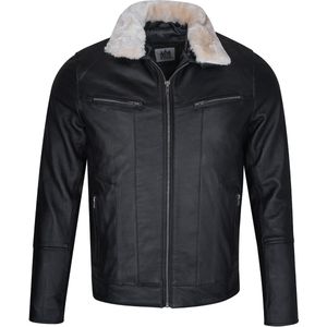 Urban 5884® -Hugo - Heren winterjas - bontkraag - Lams Leer - Zwart - Maat S