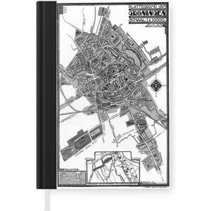 Notitieboek - Schrijfboek - Stadskaart - Groningen - Zwart Wit - Notitieboekje klein - A5 formaat - Schrijfblok - Plattegrond