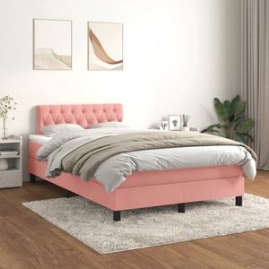 vidaXL Boxspring - Fluweel - Roze - 120x200 cm Boxspringbed - Boxsprings - Tweepersoonsbed - Velvet Bed - Rooskleurig Bed