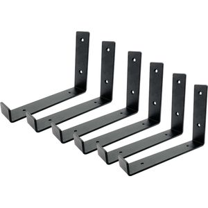 Maison DAM - 6x Plankdrager L vorm up - Industriële plankdragers – Voor een plank van 20cm – Mat zwart - Incl. bevestigingsmateriaal + schroefbit