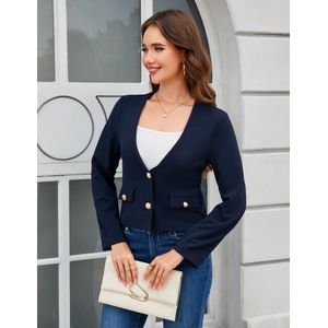 Dames Blazer Casual Lange Mouw Open Voorkant Blazer Jas met Knopen voor Werk Kantoor en Dagelijks Marineblauw XL