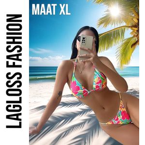LaGloss® 2-Delige Bikini Set – Bloemenprint Neon Kleuren – Sexy & Trendy Badmode – Maat M