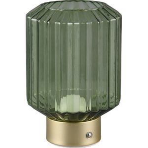 LED Tafellamp - Trion Doli - 1.5W - Warm Wit 3000K - Oplaadbare batterijen - Mat Messing - Metaal - Groen Glas