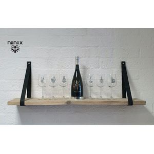 NiiNiiX Leren Plankdragers - 3 x 90 cm - Zwart - Set van 2 - Wandsteun