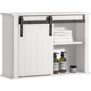 SoBuy BZR71-W Badkamer Wandkast - Witte Hangkast met Schuifdeur & Plank
