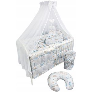 12-delige hoeslakenset voor babybedje met hemelsblauw en roze