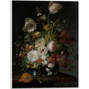 Forex - Oude meesters - Stilleven: bloemen in een glazen vaas, Rachel Ruysch - 30x40cm Foto op Forex