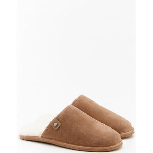 Damart - Thermolactyl pantoffels met rundsplitleren bovenwerk - Heren - Bruin - 44