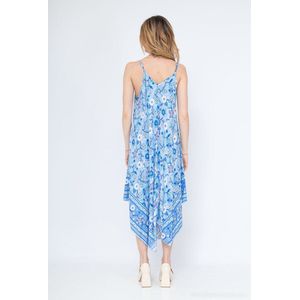 Lange dames jurk Ariel gebloemd motief donker blauw navy wit groen roze strandjurk M/L