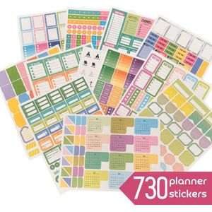 Planner Stickers - 12 vel - 730 Bullet Journal stickers - Maanden, Trackers, Financiën, To Do lijstjes, Labels etc.