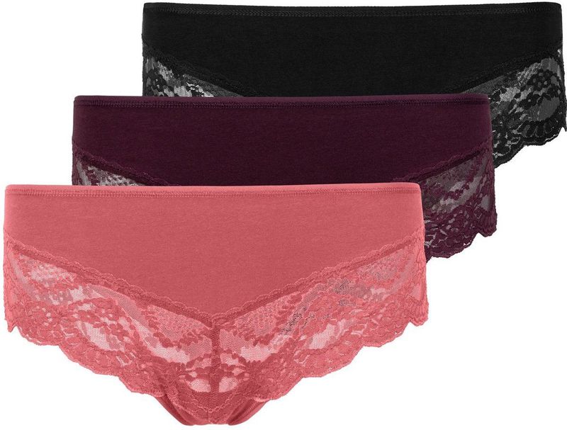 SNOCKS Hipsterslipje met Kant - Biologisch Katoen - Ondergoed Dames - Dames Ondergoed - Dames Slips - Dames Onderbroeken - 3 Stuks