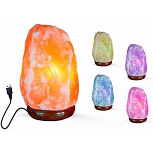 Zoutlamp Himalayazout - Zoutlamp Nachtlampje - Himalaya Zoutlamp - Zoutsteen Lamp met natuurlijke houten basis (kleur veranderen)