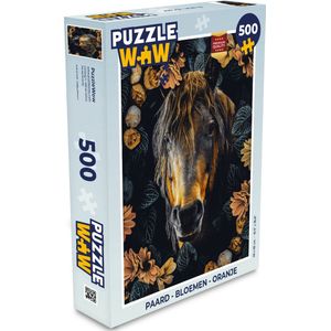 Puzzel Paard - Bloemen - Oranje - Legpuzzel - Puzzel 500 stukjes