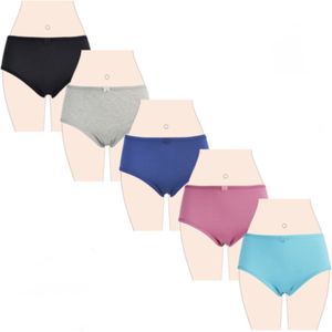 Dames katoenen slips 5 pack M 36 in 5 verschillende kleuren, zwart, oudroze, donkerblauw, grijs en lichtblauw