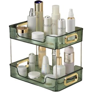 2 Tier Vanity Tray Cosmetic Makeup Storage Shelf for Bathroom Counter - Green Skin Care Organizer Shelf
