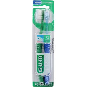GUM Technique Pro Duo Pack 2 Medium Tandenborstels 1528 (Kleur : Donkergroen - Blauw)