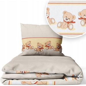 Kinderbeddengoed 160x100cm 2-delig Katoen - Beertje met Strik Beige