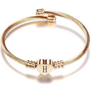 24/7 Jewelry Collection Hart Armband met Letter - Bangle - Initiaal - Rosé Goudkleurig - Letter H