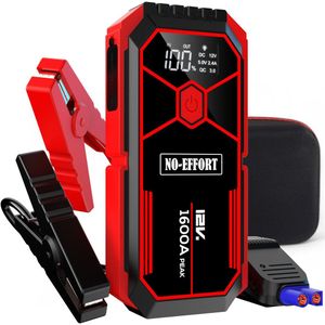 NO-EFFORT 12V Jumpstarter voor Auto – 1600A / 18.000 mAh – Powerbank – Starthulp voor Auto’s met Zaklamp en SOS functie
