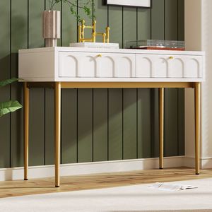 KOMHTOM Dressoir Ladekast met 2 laden slaapkamer highboard wit voor slaapkamer crème-wit