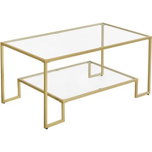 Rootz Gold Salontafel - Stalen frame - Blad van gehard glas - Modern design - Ruim oppervlak - Onderste plank voor opslag - 55 cm x 100 cm x 45 cm