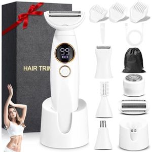 5-in-1 Elektrisch Scheerapparaat voor Dames - Intieme Trimmer en Tondeuse voor Lichaam, Oksels, Bikini, Wenkbrauwen en Neus