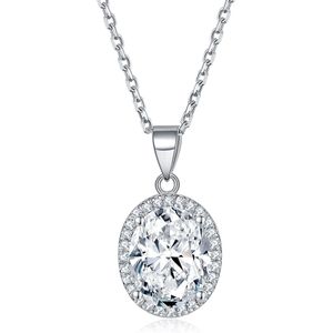 Clarique - 18k Geelgouden Klassieke Ovaalvormige Moissanite Hanger met Pavé Halo