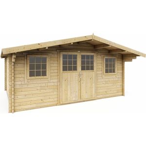 Interflex blokhut met luifel – tuinhuis – geïmpregneerd hout – inclusief dakbedekking - 5139 - 508 x 388