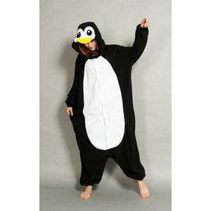 LET OP B-KEUZE! KIMU Onesie Zwarte Pinguin Pak - Maat S-M - Pinguinpak Kostuum Zwart Wit Vogel 158 164 - Zacht Fleece Huispak Jumpsuit Pyjama Dames Heren Festival