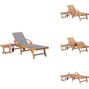 vidaXL Ligbed Met Tafel - Ligbedden Met Tafels - Ligbeddenset - Ligbeddensets - Ligbed met tafel en kussen massief teakhout