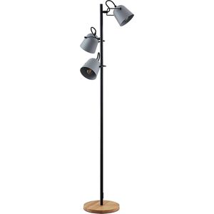 Lindby - vloerlamp - 3 lichts - eiken, staal - H: 140 cm - E14 - grijs, hout licht, zwart