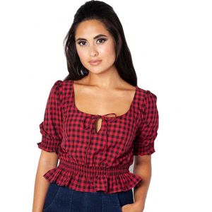 Voodoo Vixen - Sadie Top - gingham - S - Rood/Zwart