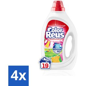 4 x Color Reus - Vloeibaar Wasmiddel - Gekleurde Was - 19 Wasbeurten - Kleurwasmiddel - Vlekkenverwijderaar - Wasmiddel Voor Gekleurde Was - Wasmiddel Voor Gezinnen - Energiebesparend Wassen