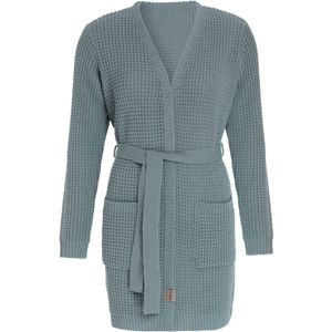 Knit Factory Robin Gebreide Dames Vest - Grof gebreide cardigan - Groen Damesvest - Middellang vest reikend tot boven de knie - Stone Green - 36/38 - Met steekzakken