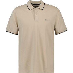 GANT - Poloshirt - Beige/Zwart - Kwartmouw - Normale Pasvorm
