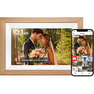 Digitale fotolijst met WiFi en Frameo App - 10.1 inch HD+ IPS Display - Fotokader met Touchscreen - 32GB - Bruin/Wit - Frameo digitale fotolijst - digitale fotokader - digitaal fotolijstje
