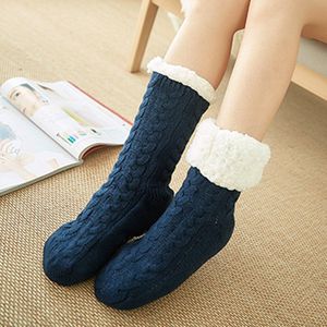 Wintersokken met antislip voor dames, dikke en zachte pantoffels voor dames en tieners, perfect cadeau voor haar,Donkerblauw