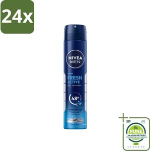 Nivea - Deo Spray XL - Fresh Active - 48 Uur Lang Werkend - 200 ml - Voordeelverpakking - 24 stuks - NIVEA MEN deodorant - Deodorant spray