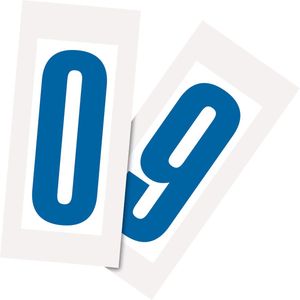 Set cijfer stickers 0-9 - zelfklevende folie - 20 kaarten - blauw wit teksthoogte 150 mm