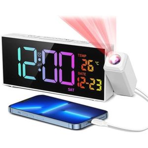 Digitale wekker met projectie en RGB-display – Thermometer, datum, snooze, 10 beltonen