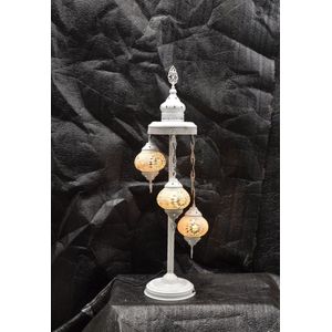 Turkse tafellamp 3 glazen bollen Oosterse staandelamp wit zilver mozaïek