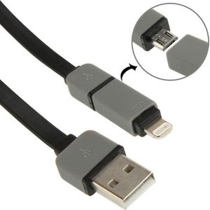 2 in 1 Noodle Style Micro 5 Pin USB Data Transmit / laad Kabel met 8 Pin Adaptor, geschikt voor iPhone 6 / 6S & 6 Plus / 6S Plus, iPhone 5 & 5S & 5C, iPad Air / Samsung Galaxy S IV / i9500, HTC One / M7, Lengte: 1.0m(zwart)