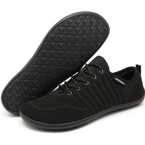 Somic Barefoot Schoenen - Sportschoenen Sneakers - Fitnessschoenen - Hardloopschoenen - Ademend Knit Textiel - Platte Zool - Zwart - Maat 42