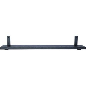 GoudmetHout - Massief eiken wandplank - 200 x 15 cm - Zwart Eiken - Inclusief industriële plankdragers L-vorm UP mat zwart - lange boekenplank