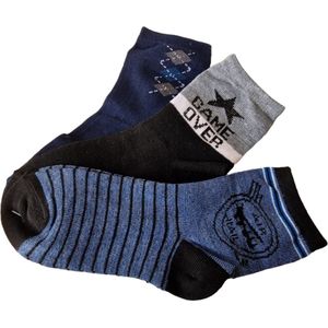 Ruinur Kindersokken - Katoenen Sokken - 3 Paar - Maat 27-30 - Blauw Multicolour