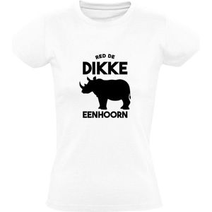 Red de dikke eenhoorn | Dames T-shirt | neushoorn  | dieren | stropers | bedreigde diersoorten | bescherming | jacht | Wit